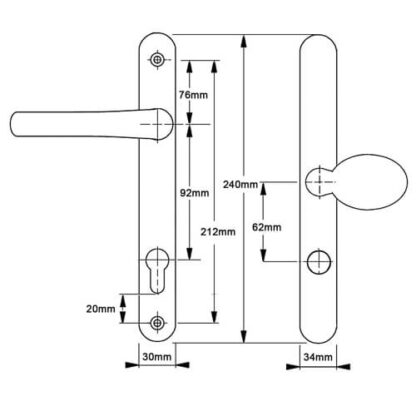 Mila Pro Secure TS007 2* Lever Moveable Pad UPVC Multipoint Door Handles - 92/62mm PZ Sprung 212mm Screw Centres - Image 2