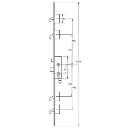 Winkhaus Cobra Latch Deadbolt 4 Hooks Lift Lever and Split Spindle Multipoint Door Lock - Image 2