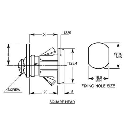 Lowe & Fletcher 1439 Square Face Snap Fix 20mm Body Camlock - Image 2