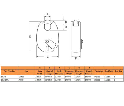Union 1K21 Cruiser 73mm 5 Lever Close Shackle Padlock - Image 2