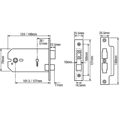 Union 2077 Horizontal 3 Lever Mortice Sashlock - Image 2