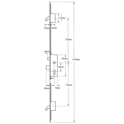 Winkhaus AV2 + Latch Deadbolt 2 Hooks Flat 20mm Faceplate Autolocking Multipoint Door Lock - Image 2