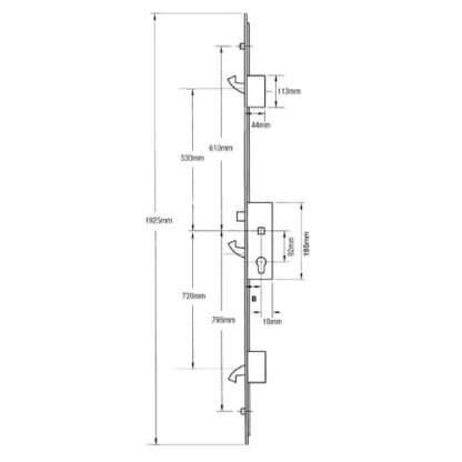 Winkhaus Scorpion Latch 3 Hooks 2 Rollers Split Spindle Multipoint Door Lock -  Option 1 (top hook to spindle = 530mm) - Image 7