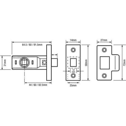 Union 2650 Rebated Mortice Tubular Latch - Image 2
