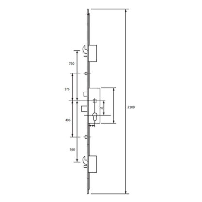 Maco C-TS Latch Deadbolt 2 Hooks 2 Rollers Split Spindle 16mm/24mm Top Hat Faceplate Multipoint Door Lock - Image 2
