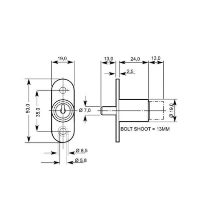Lowe & Fletcher 5862 Sliding Push Lock - Image 2
