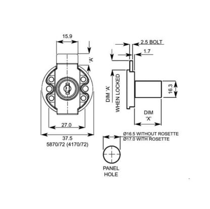 Lowe & Fletcher 4170 Furniture Desk Lock - Image 2