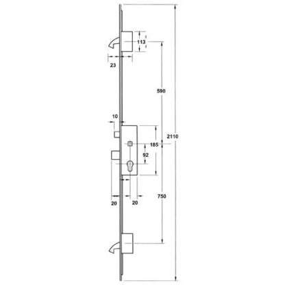 Winkhaus Cobra Latch Deadbolt 2 Hooks Lift Lever Split Spindle Multipoint Door Lock Short Version 1340mm - Image 2