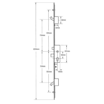 ERA Latch Deadbolt 2 Hooks 2 Rollers Split Spindle Multipoint Door Lock - Option 2 (top hook to spindle = 730mm) - Image 2