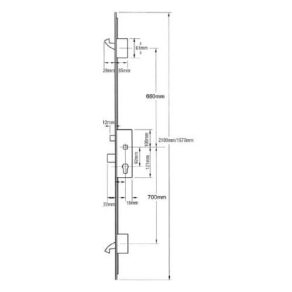 ERA Latch Deadbolt 2 Small Hooks Split Spindle Multipoint Door Lock - 20mm Faceplate - Option 3 (top hook to spindle = 680mm) - Image 2