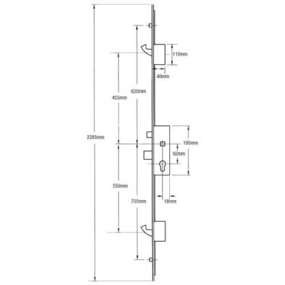 GU Europa Latch Deadbolt 2 Hooks 2 Outboard Rollers Lift Lever Multipoint Door Lock - Option 1 (top hook to spindle = 455mm) - Image 2