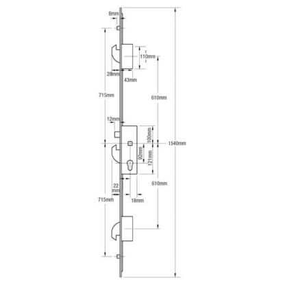 ERA Latch 3 Hooks 2 Rollers Split Spindle Multipoint Door Lock - Option 1 (top hook to spindle = 610mm) - Image 2