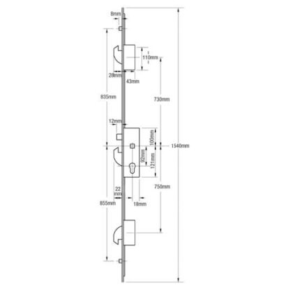 ERA Latch 3 Hooks 2 Rollers Split Spindle Multipoint Door Lock - Option 1 (top hook to spindle = 610mm) - Image 8