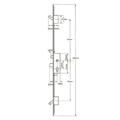 ERA Latch Deadbolt 2 Large Hooks Split Spindle Multipoint Door Lock - Option 2 (top hook to spindle = 730mm) - Image 2