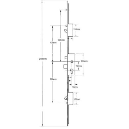 AGB Latch Deadbolt 2 Hooks 3 Rollers Lift Lever Multipoint Door Lock (top hook to spindle = 580mm) - Image 2
