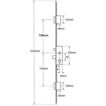 AGB Latch Deadbolt 2 Poseidon Bolts Lift Lever Multipoint Door Lock (distance between Poseidon bolts = 1410mm) - Image 2
