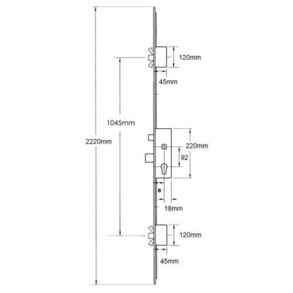 AGB Latch Deadbolt 2 Poseidon Bolts Lift Lever Multipoint Door Lock (distance between Poseidon bolts = 1045mm) - Image 2