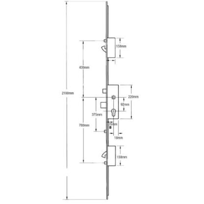 AGB Latch Deadbolt 2 Hooks 3 Rollers Lift Lever Multipoint Door Lock (top hook to spindle = 330mm) - Image 2