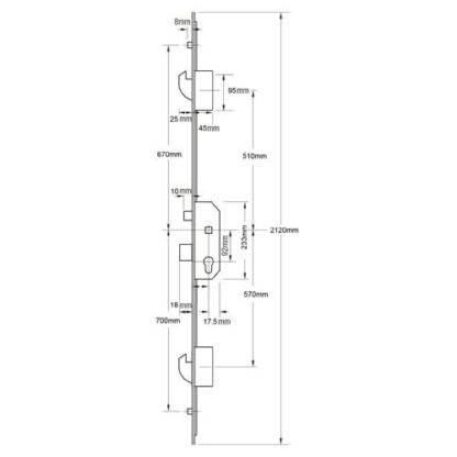 Mila Latch 2 Rollers 2 Hooks Lift Lever Multipoint Door Lock - Barratt Homes Lock (top hook to spindle = 355mm) - Image 8