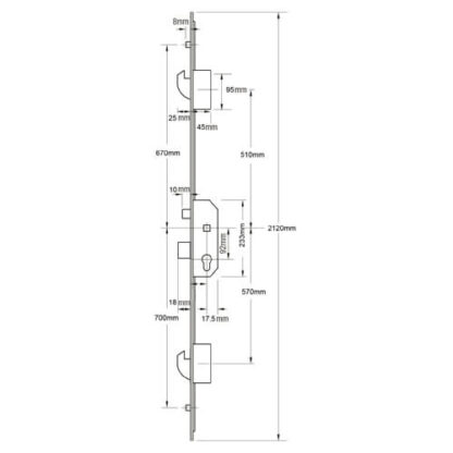 Mila Latch Deadbolt 2 Rollers 2 Hooks Lift Lever Multipoint Door Lock (top hook to spindle = 510mm) - Image 2