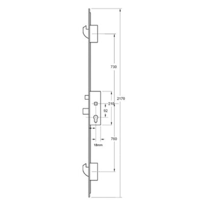 KFV Latch Deadbolt 2 Hook Split Spindle Multipoint Door Lock (top hook to spindle = 730mm) - Image 2