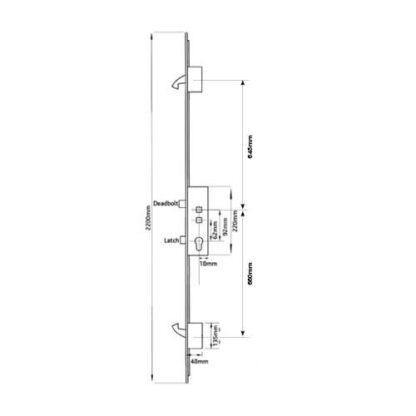 Avantis Latch Deadbolt 2 Hooks Double Spindle Multipoint Door Lock (top hook to spindle = 645mm) - Shootbolt Compatible - Image 2