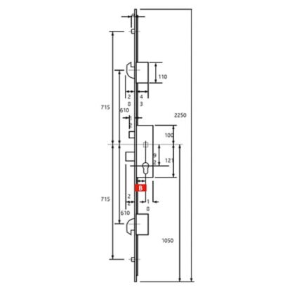 ERA Latch Deadbolt 2 Large Hooks 2 Rollers Split Spindle Multipoint Door Lock - Option 2 (top hook to spindle = 730mm) - Image 2