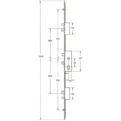 Fullex XL Latch 3 Hooks 2 Anti Lift Pins 2 Rollers Multipoint Door Lock - Option 2 (top hook to spindle = 660mm) - Image 2