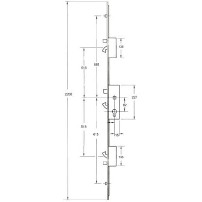 Fullex XL Latch 3 Hooks 2 Anti Lift Pins 2 Rollers Multipoint Door Lock - Option 1 (top hook to spindle = 518mm) - Image 8