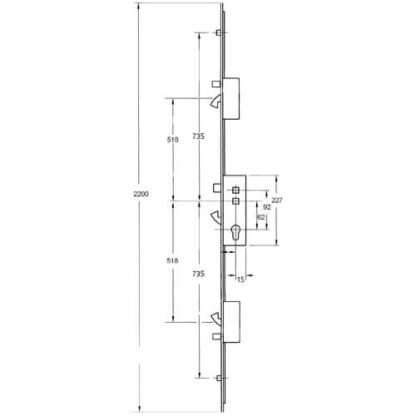 Fullex XL Latch 3 Hooks 2 Anti Lift Pins 2 Rollers Multipoint Door Lock - Option 1 (top hook to spindle = 518mm) - Image 2