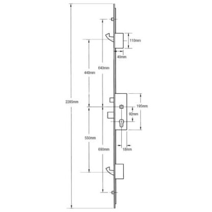 GU Europa Latch Deadbolt 2 Hooks 2 Outboard Rollers Split Spindle Multipoint Door Lock (top hook to spindle = 440mm) - Image 2
