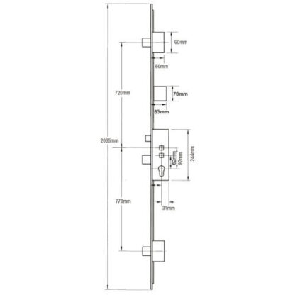 Gridlock C Series Latch 3 Deadbolts Single Spindle Multipoint Door Lock - Holiday Lock Version - Image 2