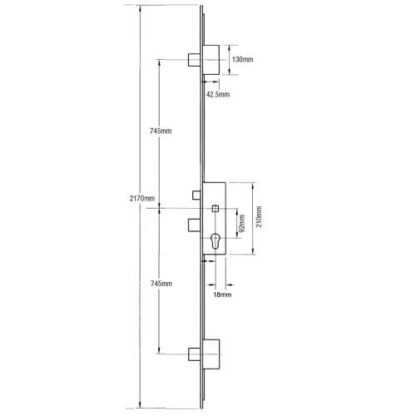Weru Latch 3 Deadbolts Key Wind Multipoint Door Lock - Option 1 (top deadbolt to spindle = 745mm) - Image 2