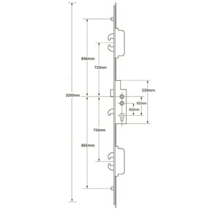 Ingenious Duplex Latch 5 Hook 2 Roller Double Spindle Multipoint Door Lock (top hook to spindle = 733mm) - Image 2