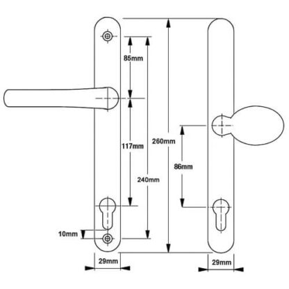 Millenco Lever Moveable Pad UPVC Multipoint Door Handles - 117mm/86mm PZ Sprung 237mm Screw Centres - Image 2