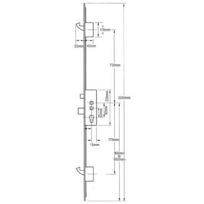 Lockmaster Latch Deadbolt 2 Hooks Flat 44mm Faceplate Double Spindle Multipoint Door Lock - Image 2