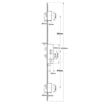Millenco Mantis 2 Latch 3 Hooks 2 Deadbolts Double Spindle Multipoint Door Lock - Option 1 - 16mm Faceplate - Image 2