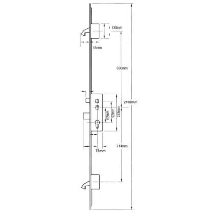 Fullex Crimebeater Latch Deadbolt 2 Hooks Double Spindle Multipoint Door Lock - 20mm Faceplate - Image 2