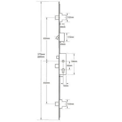 Fullex SL16 Latch 3 Deadbolts 1 Hook Split Spindle Multipoint Door Lock - Image 2