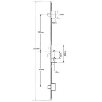 Sobinco Latch 3 Drop Bolts Key Wind Operated Multipoint Door Lock - U-Rail 22mm Faceplate - Image 8