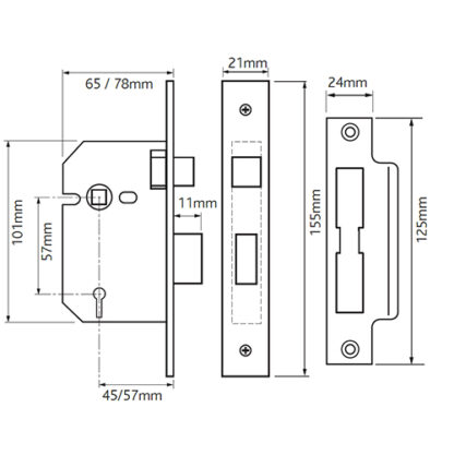 TSS 3 Lever Mortice Sashlock - Image 2