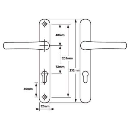 TSS Lever Lever UPVC Multipoint Door Handles - 92mm PZ - Sprung - 203mm Screw Centres - 232mm Backplate - Image 6