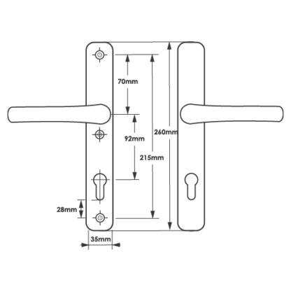 TSS Lever Lever UPVC Multipoint Door Handles - 92mm PZ Sprung - 215mm Screw Centres - 260mm Long Backplate - 3x Fixing Points - Image 6