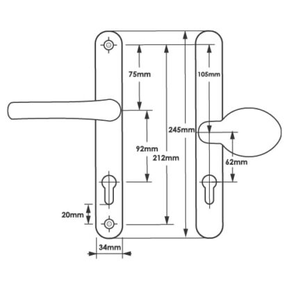 TSS Lever Moveable Pad UPVC Multipoint Door Handles - 92mm/62mm PZ Sprung 212mm Screw Centres - Image 6