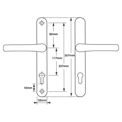 TSS Lever Lever UPVC Multipoint Door Handles - 117mm PZ - Sprung - 237mm Screw Centres - 267mm Backplate - Image 6