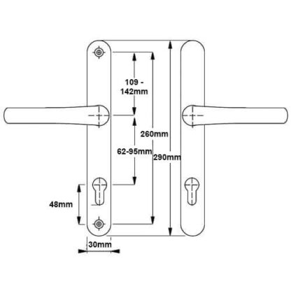 VERSA Lever Lever UPVC Multipoint Adjustable Door Handles - 62-95mm PZ Sprung 260mm Screw Centres - Image 6
