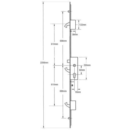 Vitawin Latch 3 Hooks 2 Rollers Double Spindle Multipoint Door Lock (top hook to spindle = 610mm) - Image 2