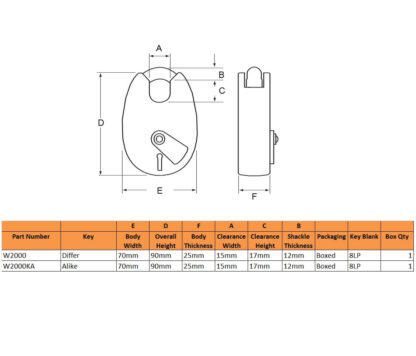 Walsall W2000 70mm 5 Lever Close Shackle Padlock - Image 2