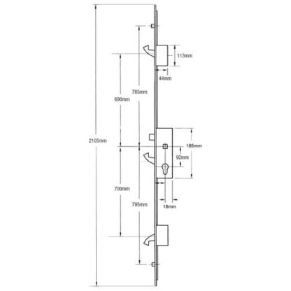 Winkhaus Scorpion Latch 3 Hooks 2 Rollers Split Spindle Multipoint Door Lock - Option 2 (top hook to spindle = 690mm) - Image 2