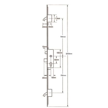 Winkhaus Trulock Latch Deadbolt 2 Hooks 24mm U-Rail Faceplate Multipoint Door Lock - Option 1 (top hook to spindle = 740mm) - Image 2